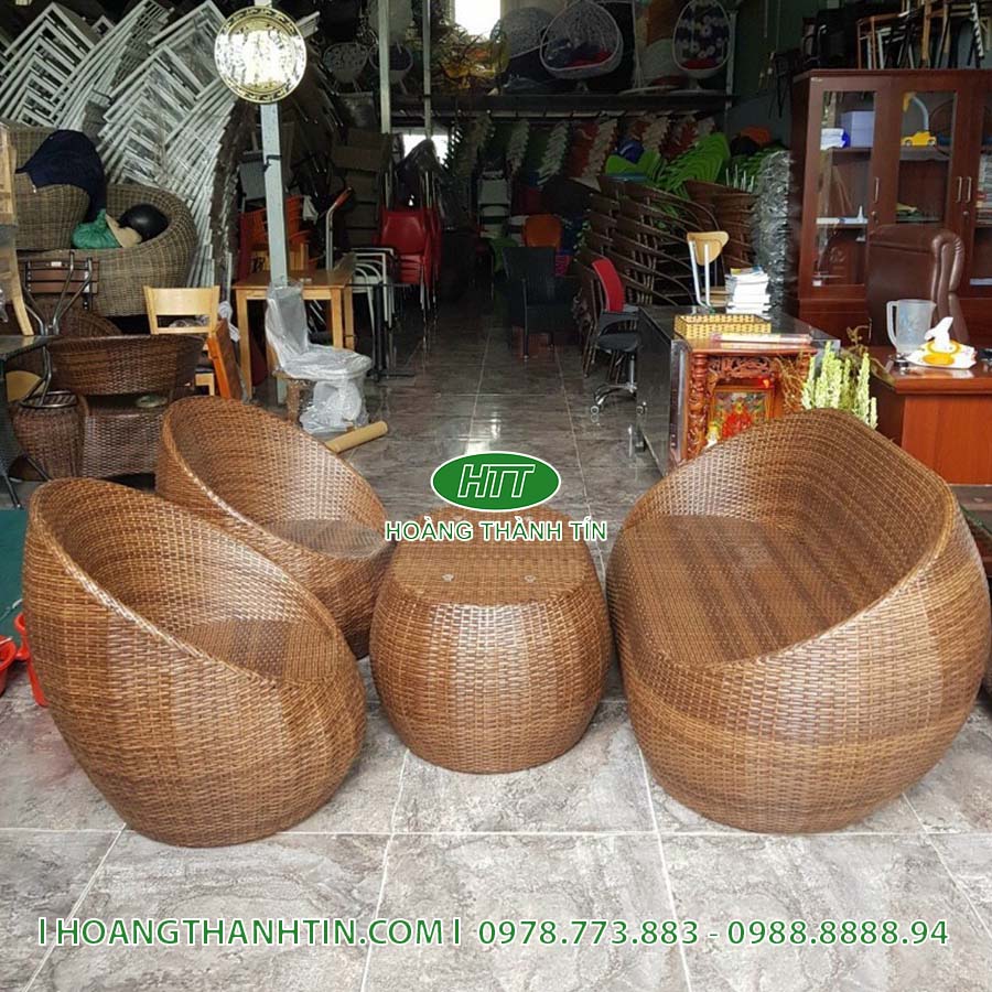 Bàn ghế trứng nhựa mây HTT 130