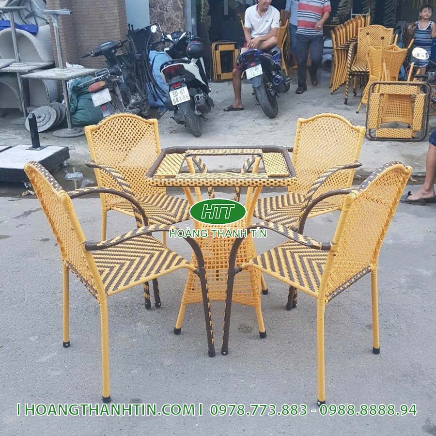 Bàn ghế nhựa giả mây cafe HTT 24