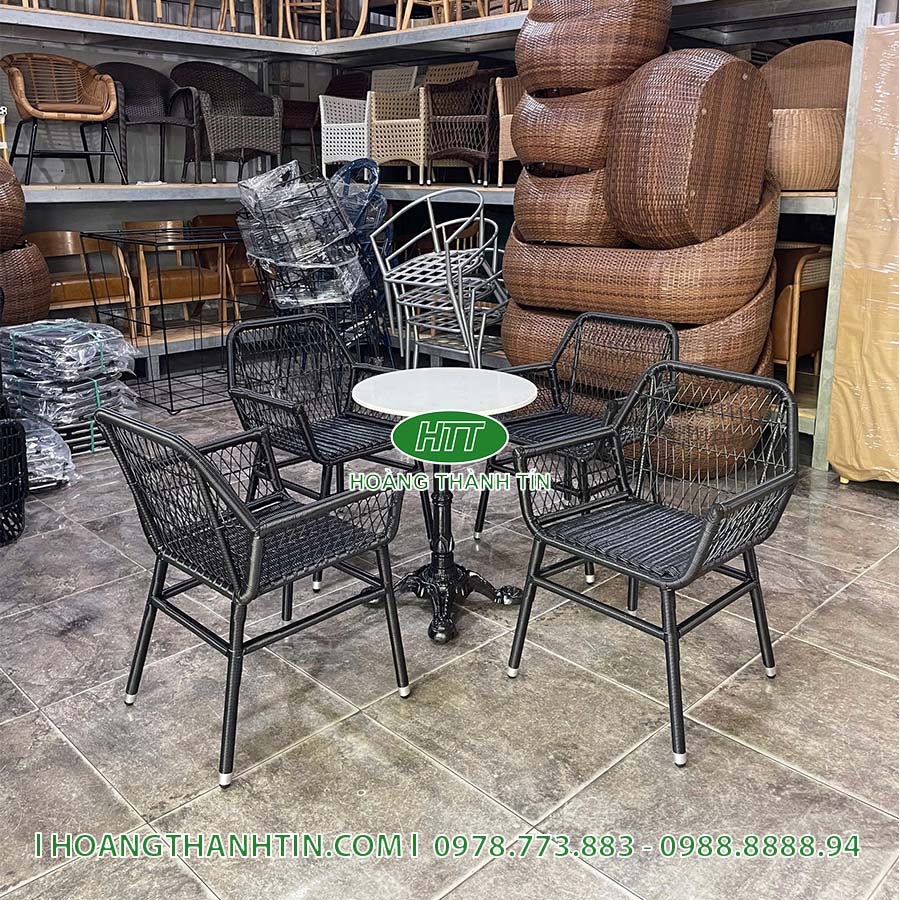 Bàn ghế nhựa giả mây cafe HTT 25