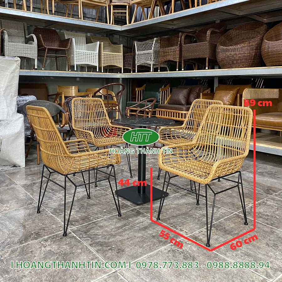 Bàn ghế nhựa giả mây cafe HTT 44