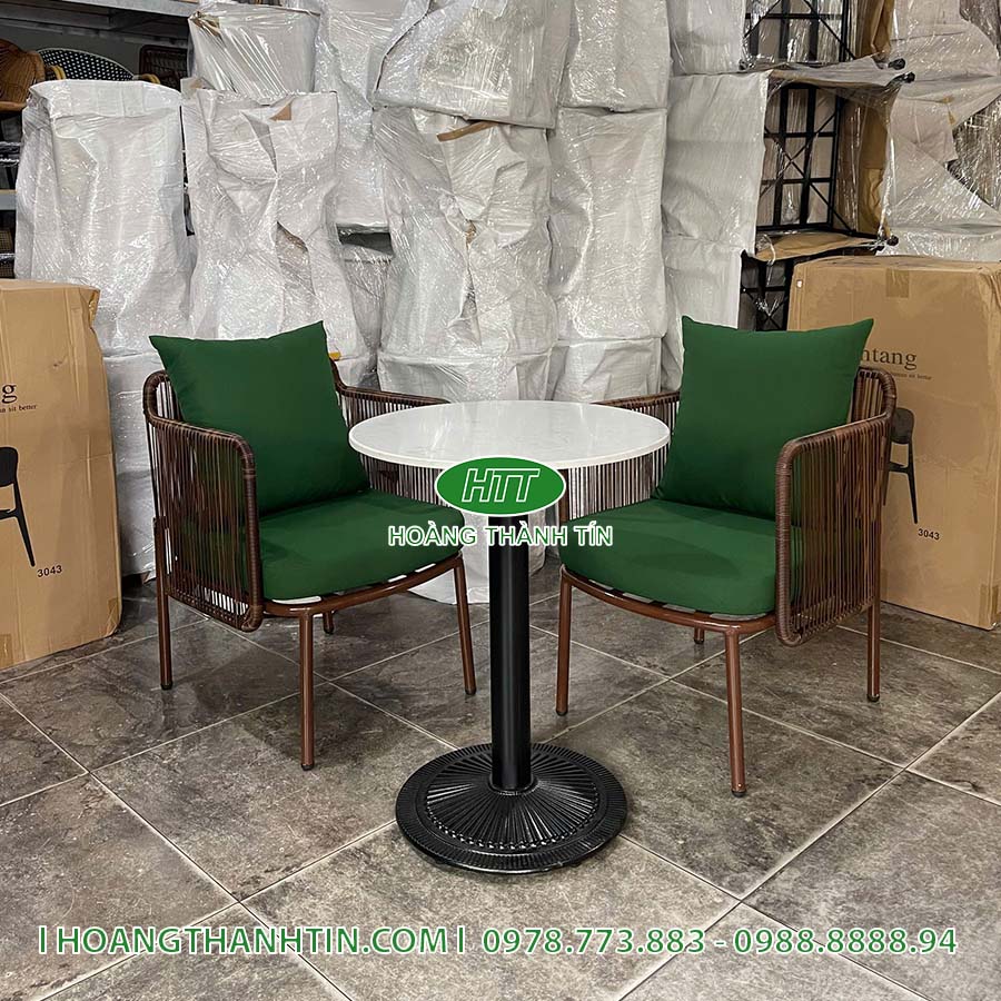 Bàn ghế nhựa giả mây cafe HTT 66