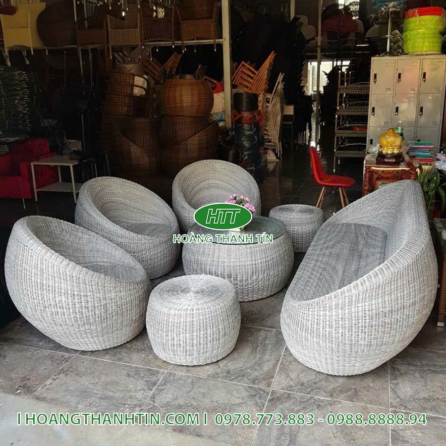 Bàn ghế trứng nhựa mây HTT 195