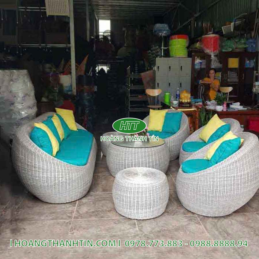 Bàn ghế trứng nhựa mây HTT 197