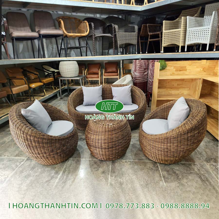 Bàn ghế trứng nhựa mây HTT 198