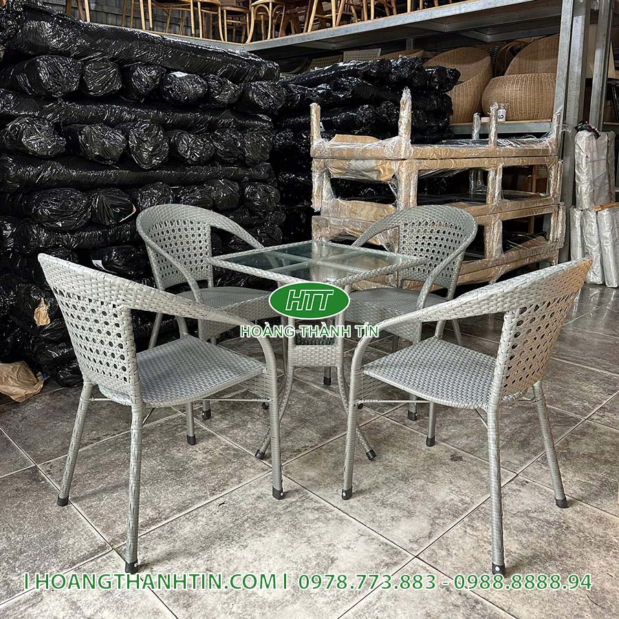 Bàn ghế nhựa giả mây sân vườn HTT 08