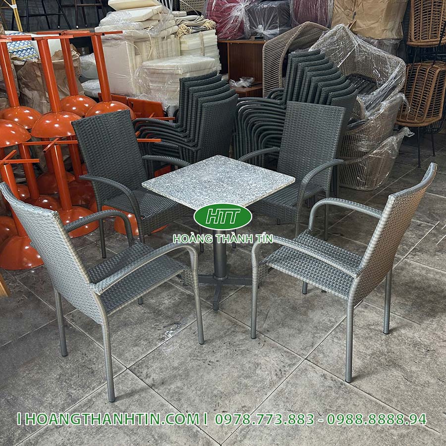 Bàn ghế nhựa giả mây sân vườn HTT 107