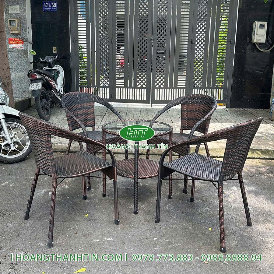 Bàn ghế nhựa giả mây sân vườn HTT 12
