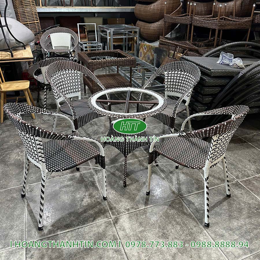 Bàn ghế nhựa giả mây sân vườn HTT 14