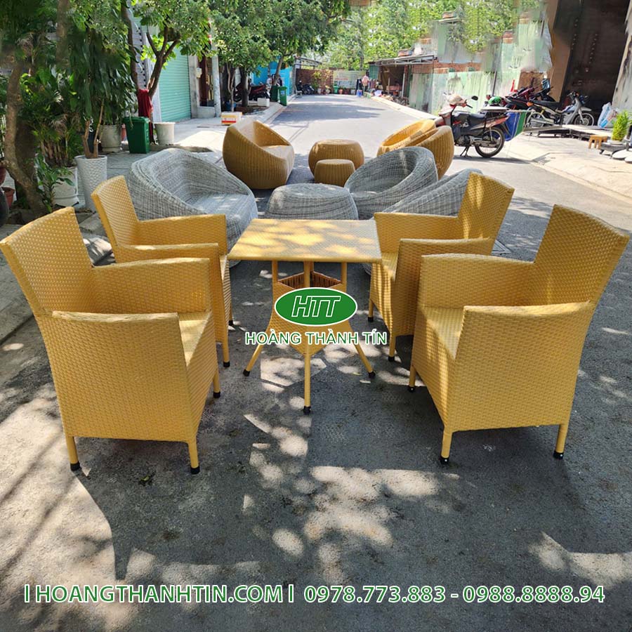 Bàn ghế nhựa giả mây sân vườn HTT 81