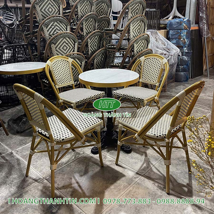 Bàn ghế cafe nhựa mây HTT 06