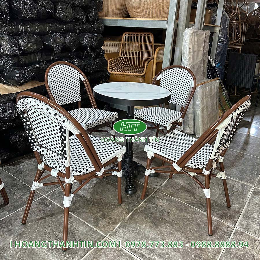Bàn ghế cafe nhựa mây HTT 07