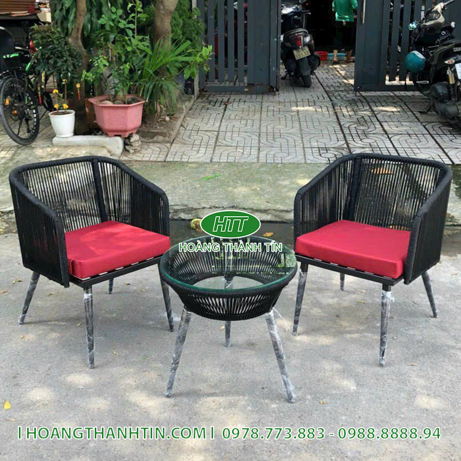 Bàn ghế cafe nhựa mây HTT 10