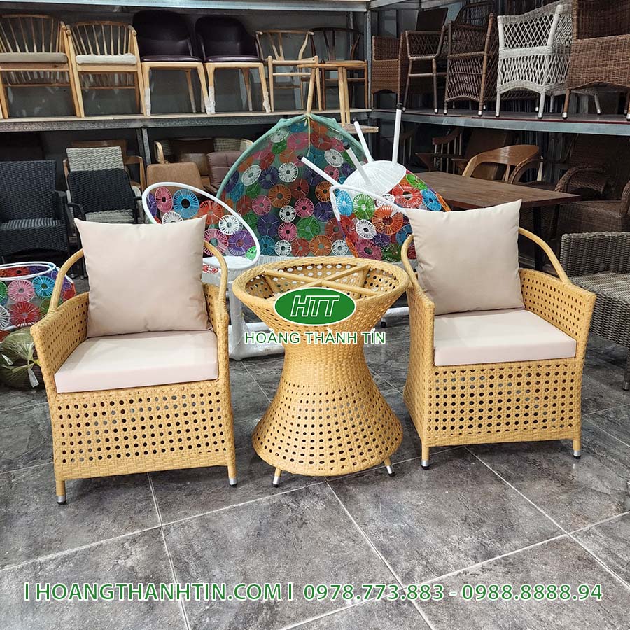 Bàn ghế cafe nhựa mây HTT 11