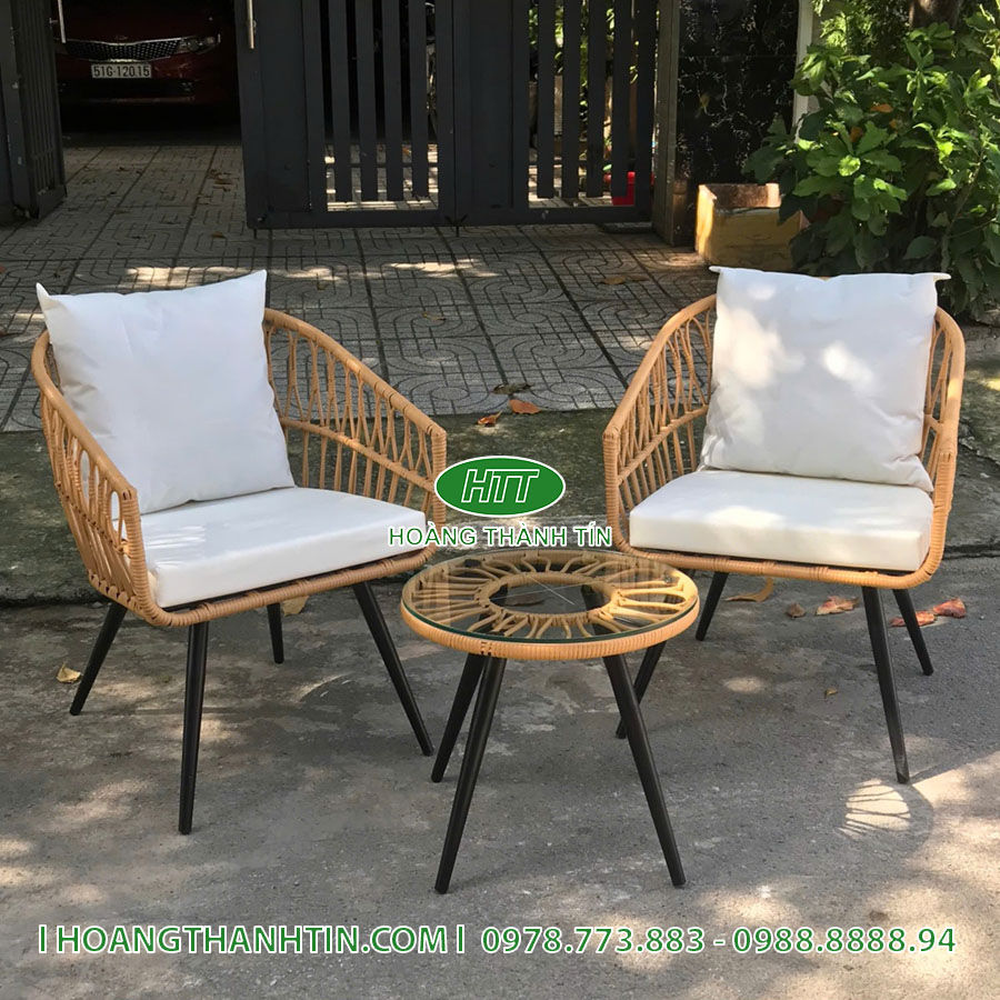Bàn ghế cafe nhựa mây HTT 13