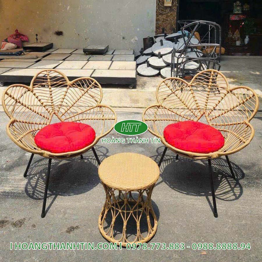 Bàn ghế cafe nhựa mây HTT 17