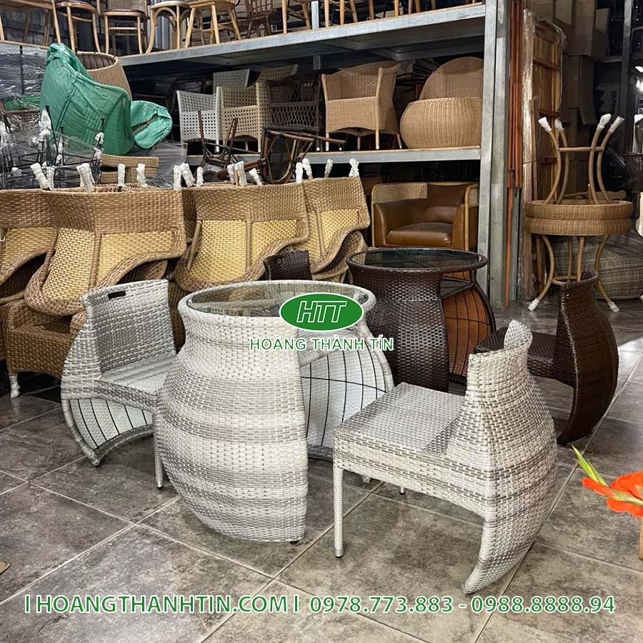Bàn ghế cafe nhựa mây HTT 21