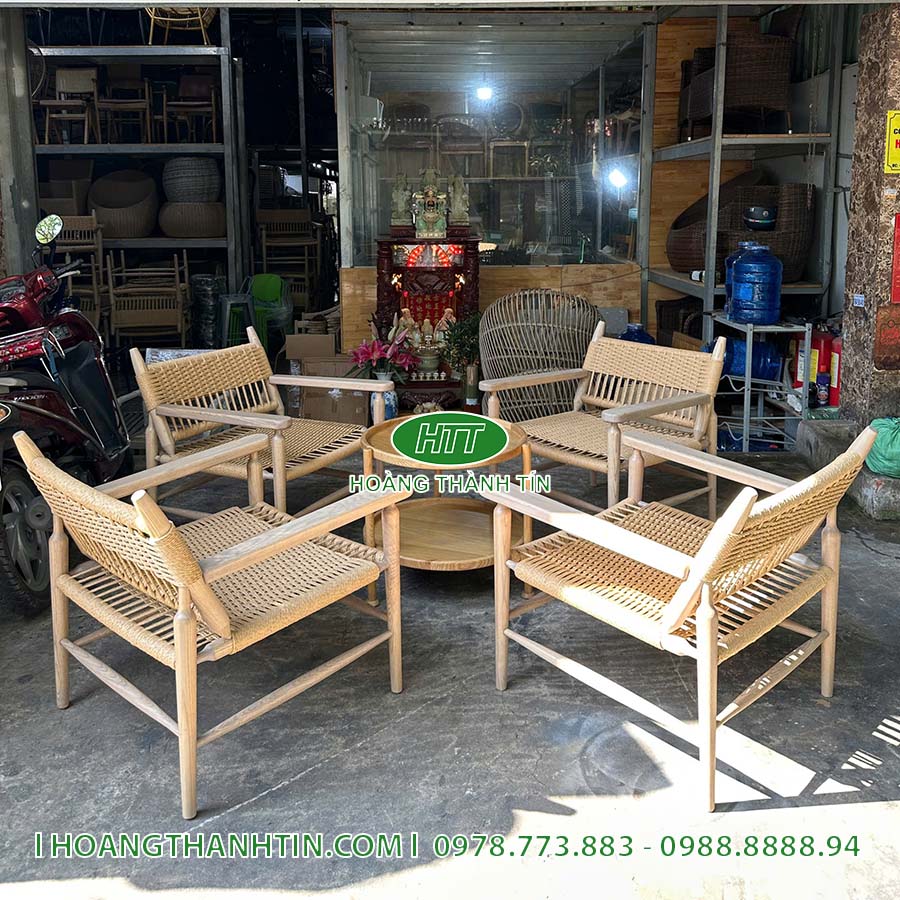 Bàn ghế đan dây cói HTT 3