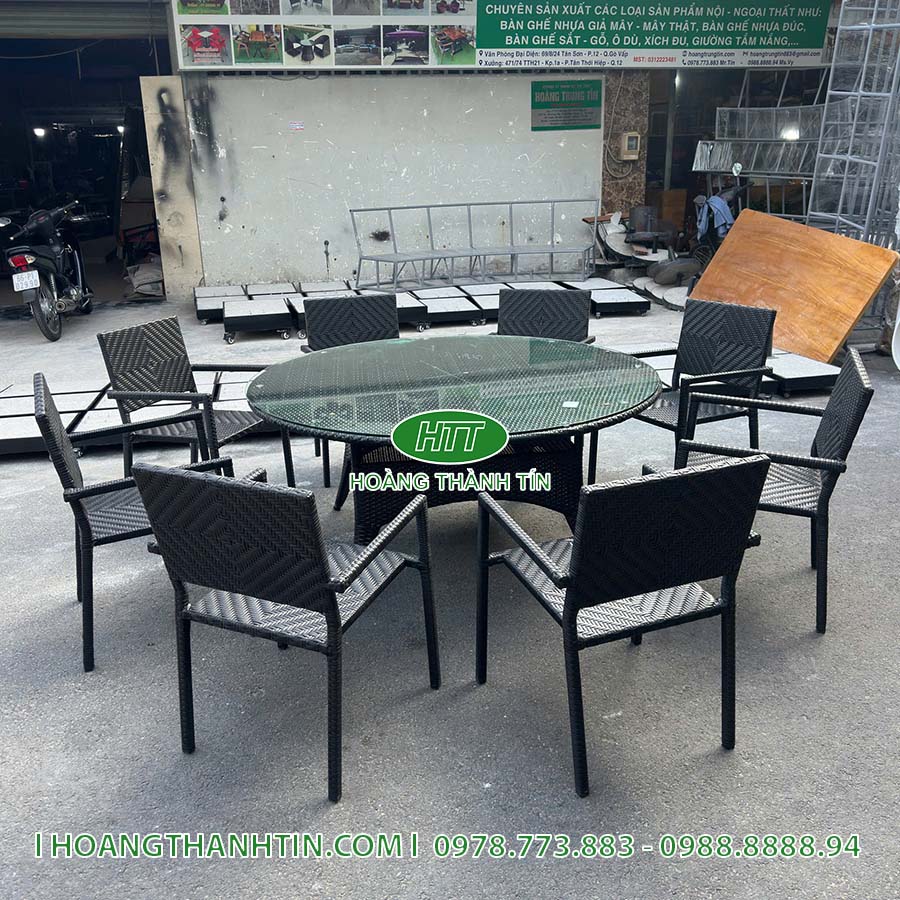Bàn ghế nhựa mây ngoài trời HTT-03
