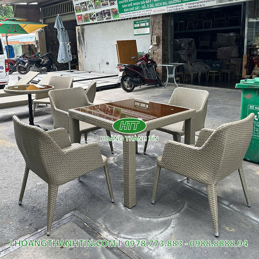 Bàn ghế nhựa mây ngoài trời HTT-12