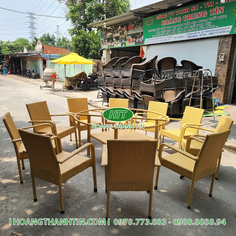 Bàn ghế nhựa mây ngoài trời HTT-13