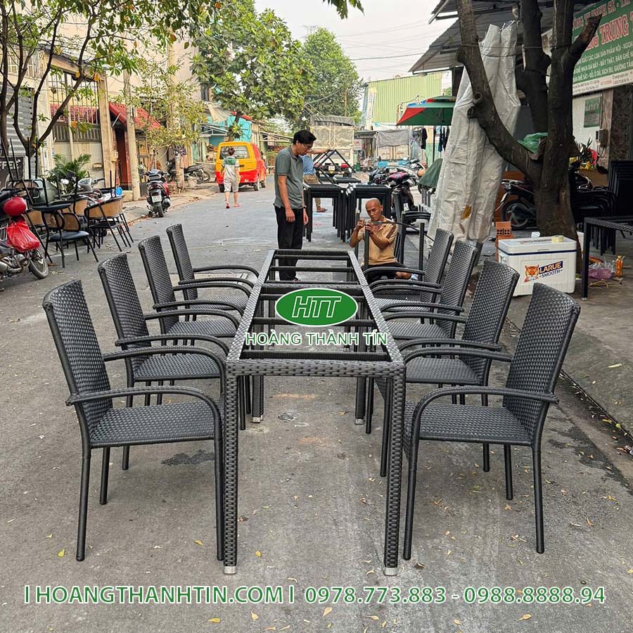 Bàn ghế nhựa mây ngoài trời HTT-38