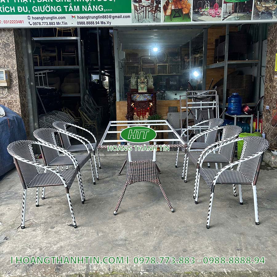 Bàn ghế nhựa mây ngoài trời HTT-43