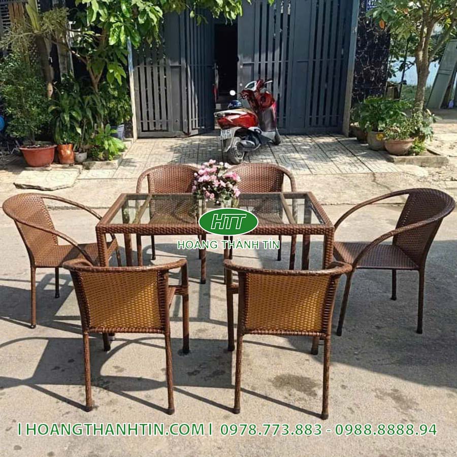 Bàn ghế nhựa mây ngoài trời HTT-49