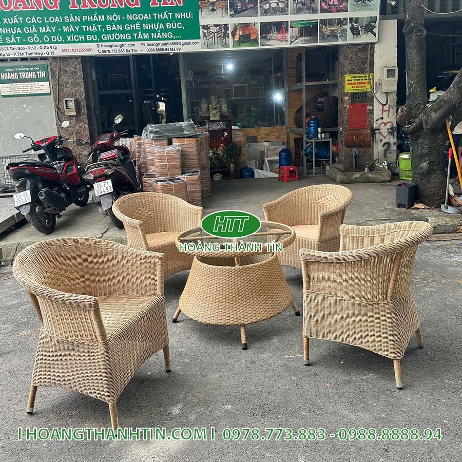 Bàn ghế nhựa mây ngoài trời HTT-74