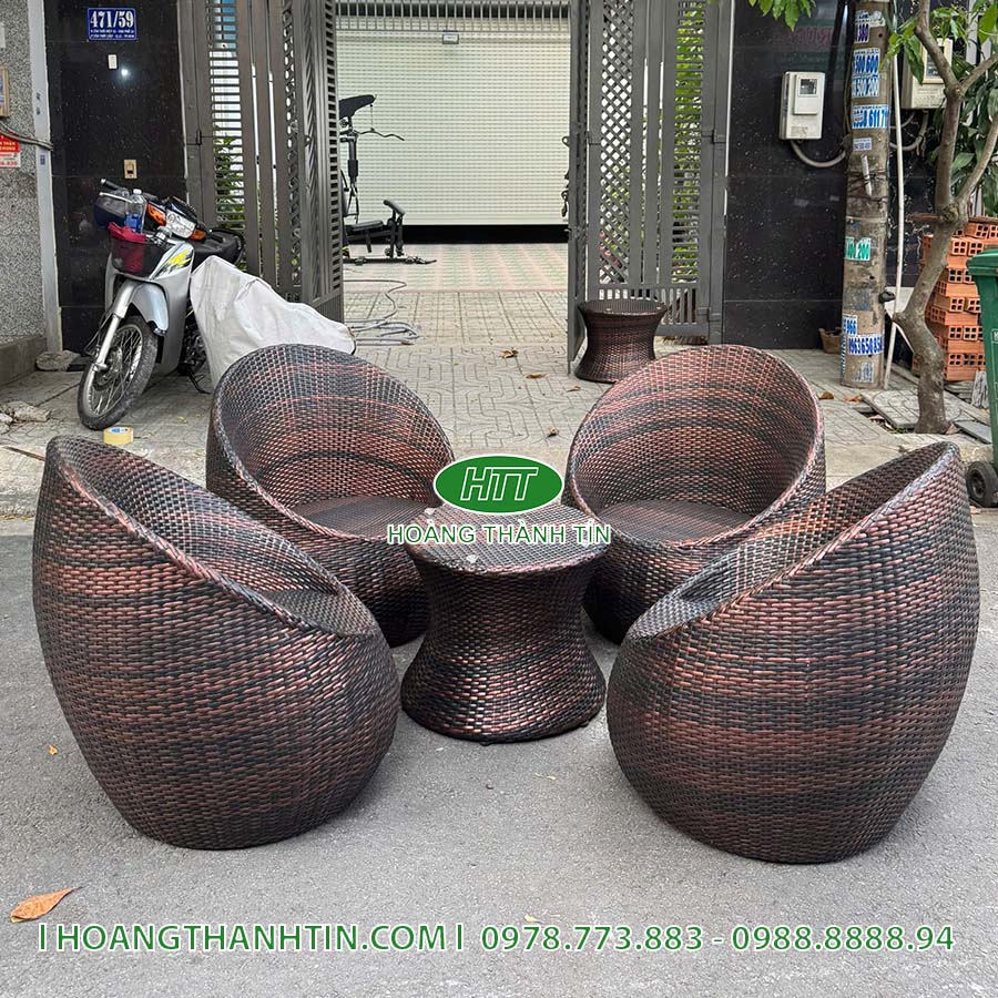 Bàn ghế trứng nhựa mây HTT 114
