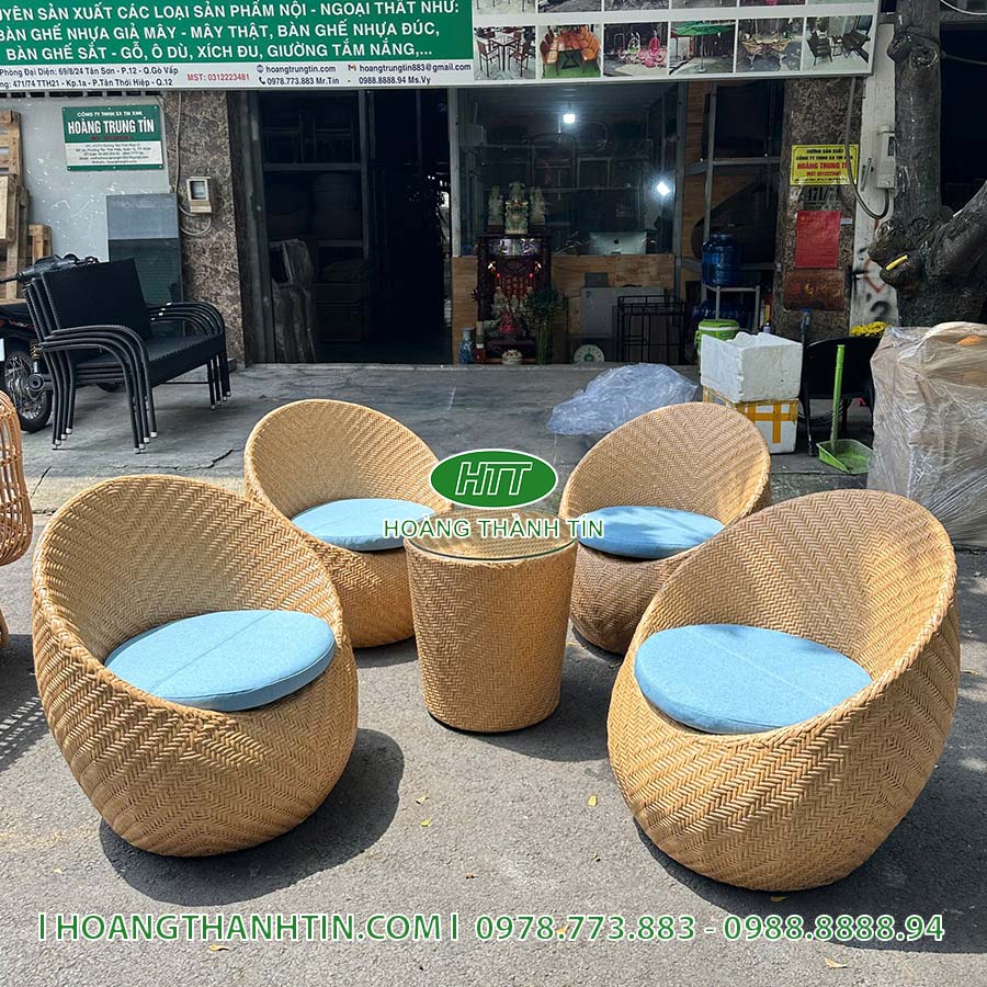 Bàn ghế trứng nhựa mây HTT 170