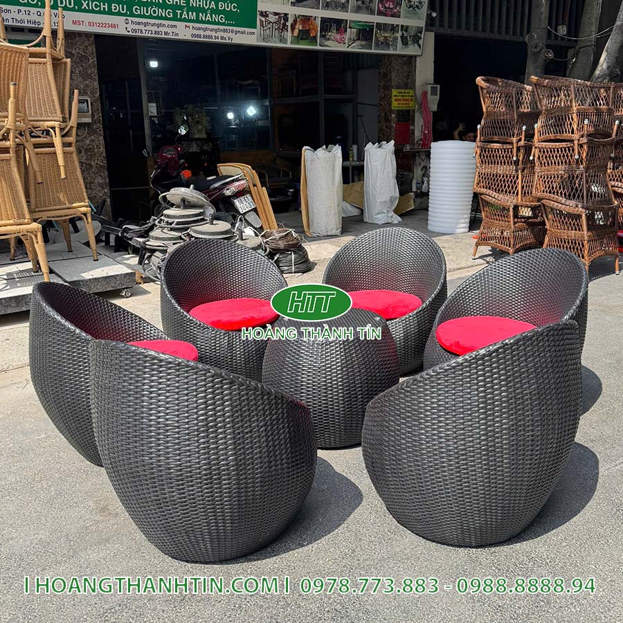Bàn ghế trứng nhựa mây HTT 184