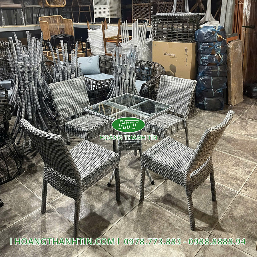 Bàn ghế nhựa giả mây cafe HTT 01
