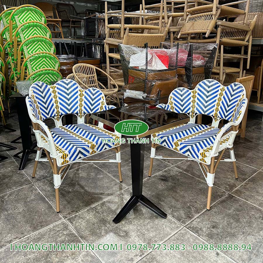 Bàn ghế nhựa giả mây cafe HTT 20