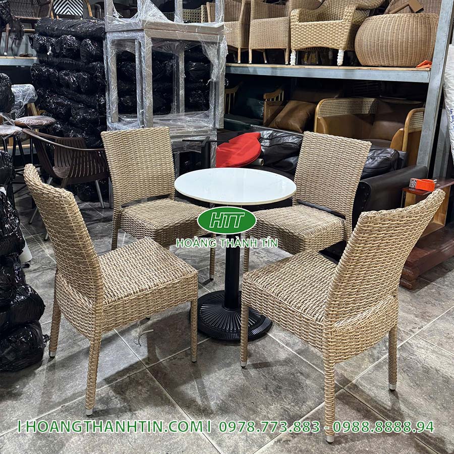 Bàn ghế nhựa giả mây cafe HTT 32