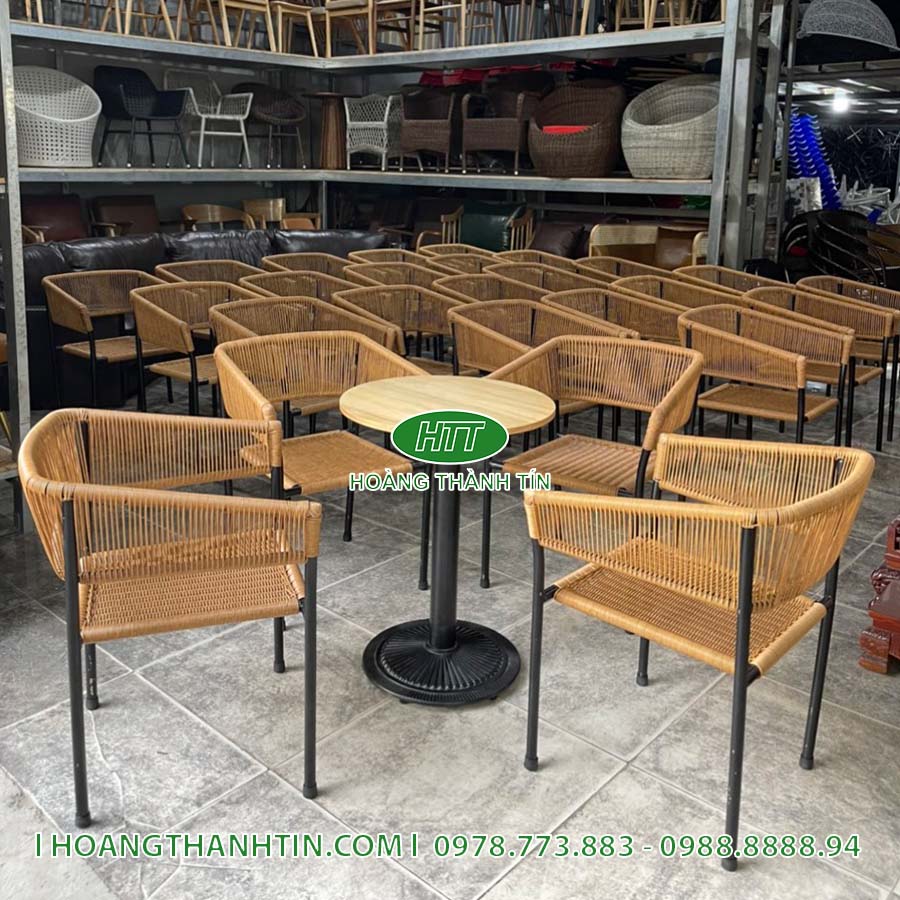Bàn ghế nhựa giả mây cafe HTT 46