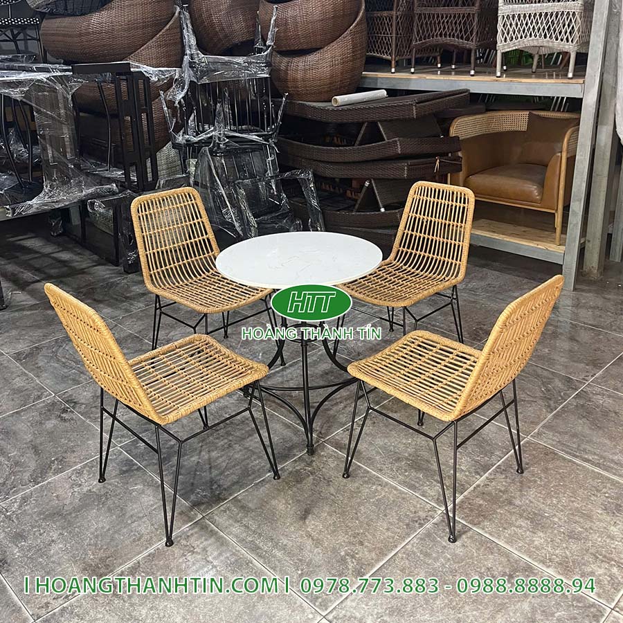 Bàn ghế nhựa giả mây cafe HTT 48