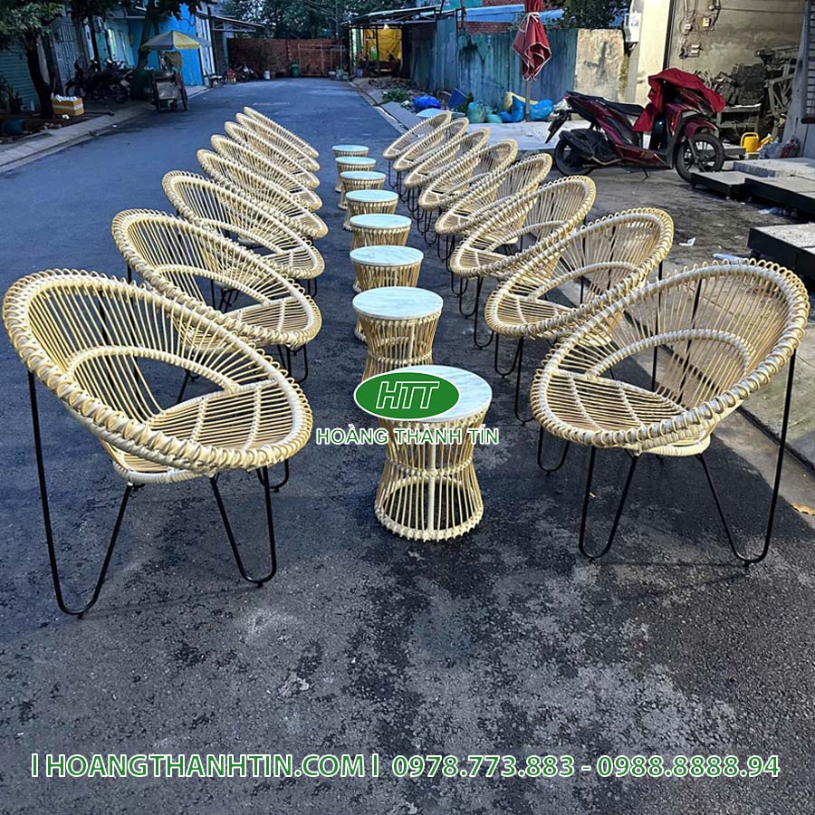 Bàn ghế nhựa giả mây cafe HTT 52