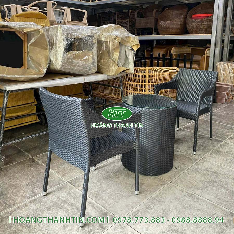 Bàn ghế nhựa giả mây cafe HTT 75