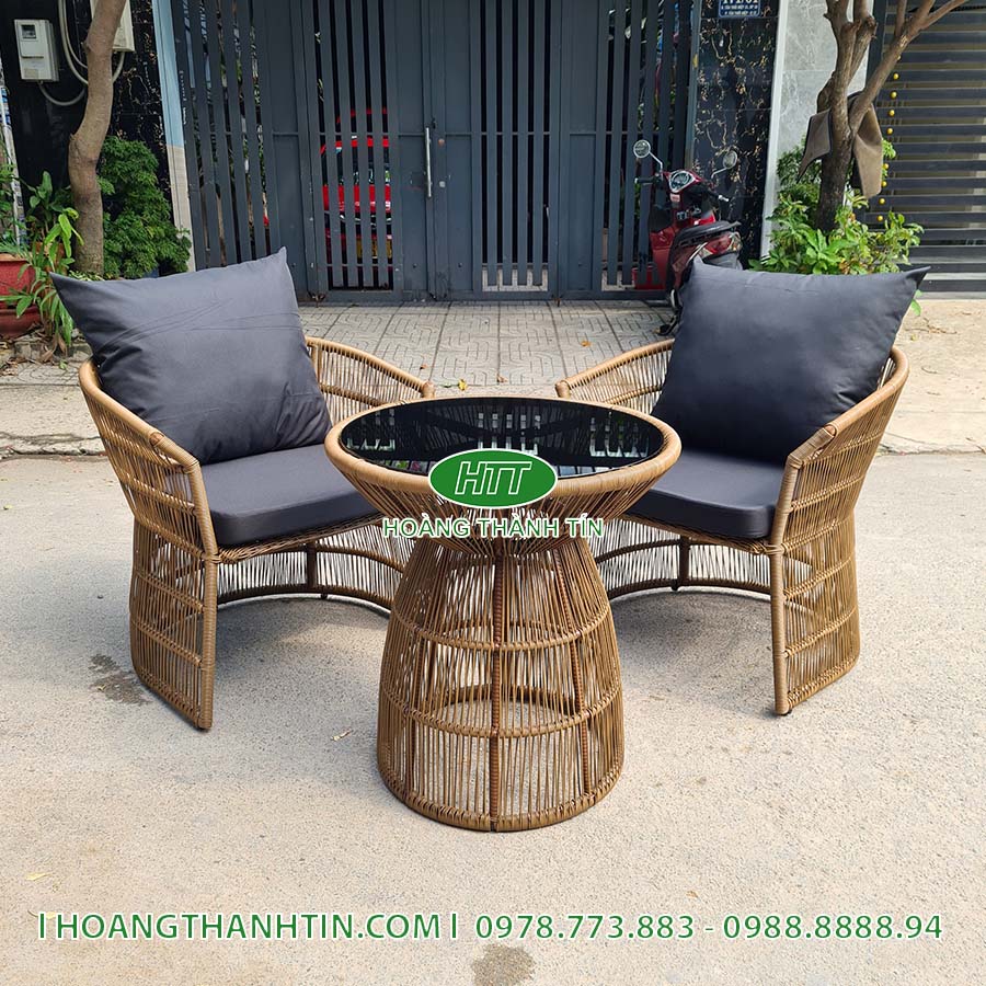 Bàn ghế nhựa giả mây cafe HTT 84