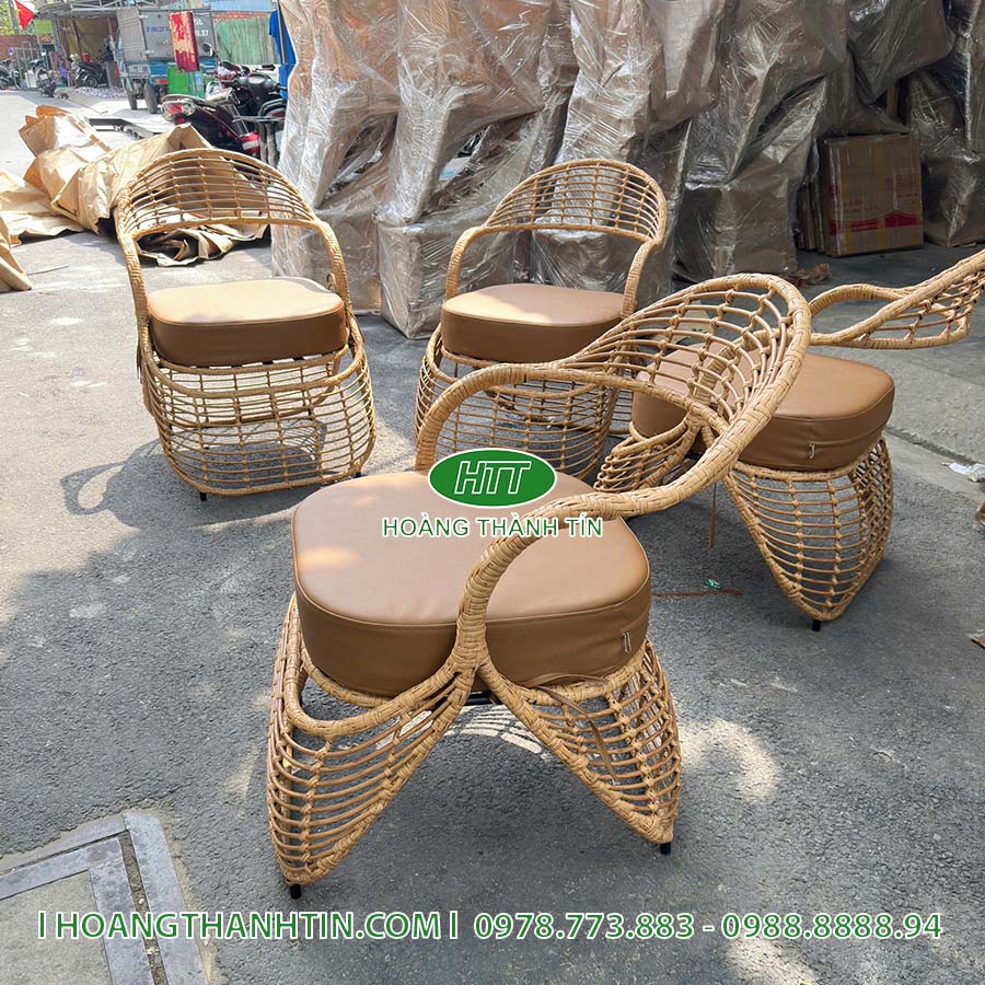 Bàn ghế nhựa giả mây cafe HTT 86