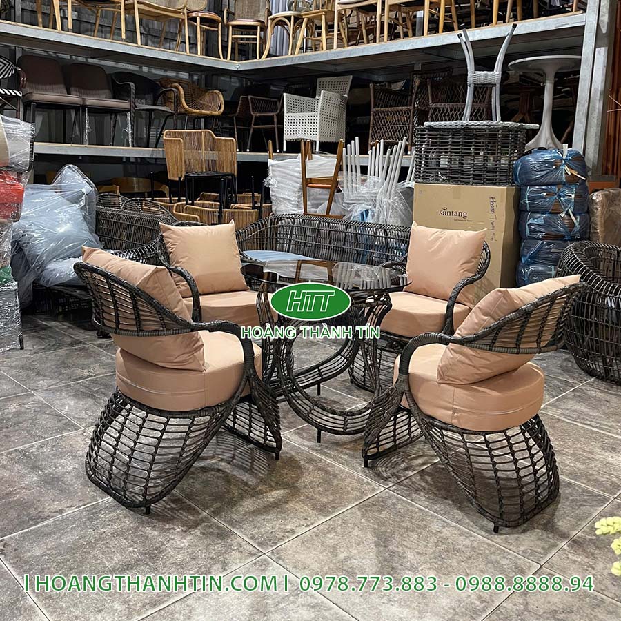 Bàn ghế nhựa giả mây cafe HTT 87
