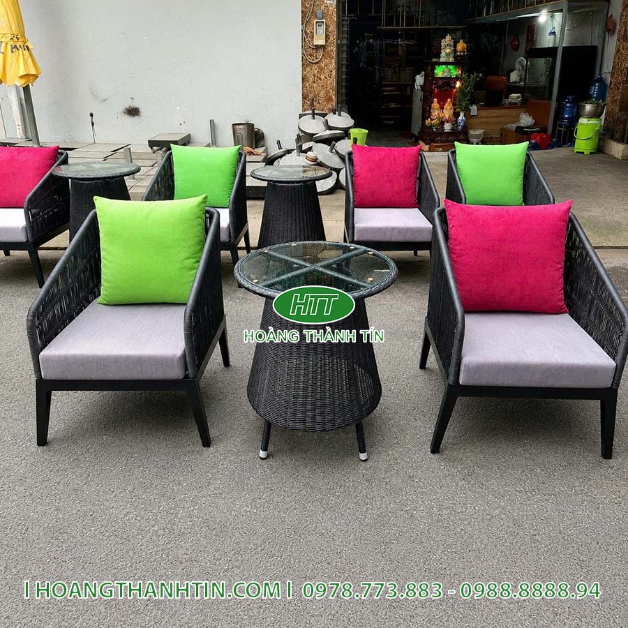 Bàn ghế nhựa giả mây cafe HTT 95