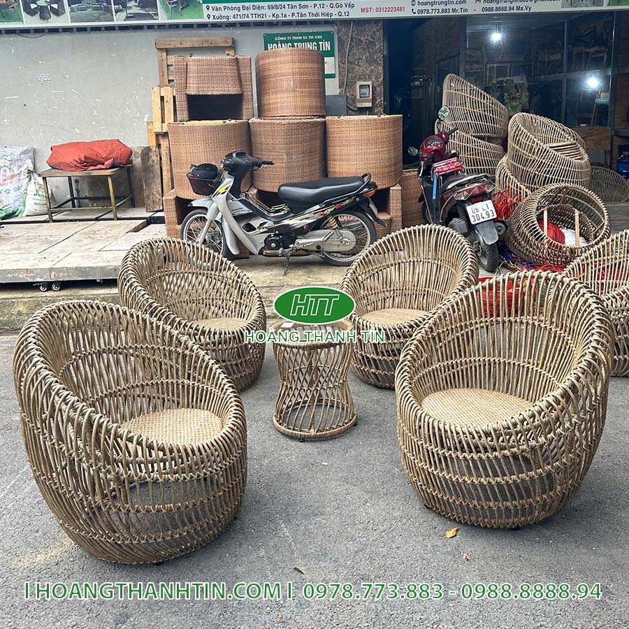 Bàn ghế trứng nhựa mây HTT 159