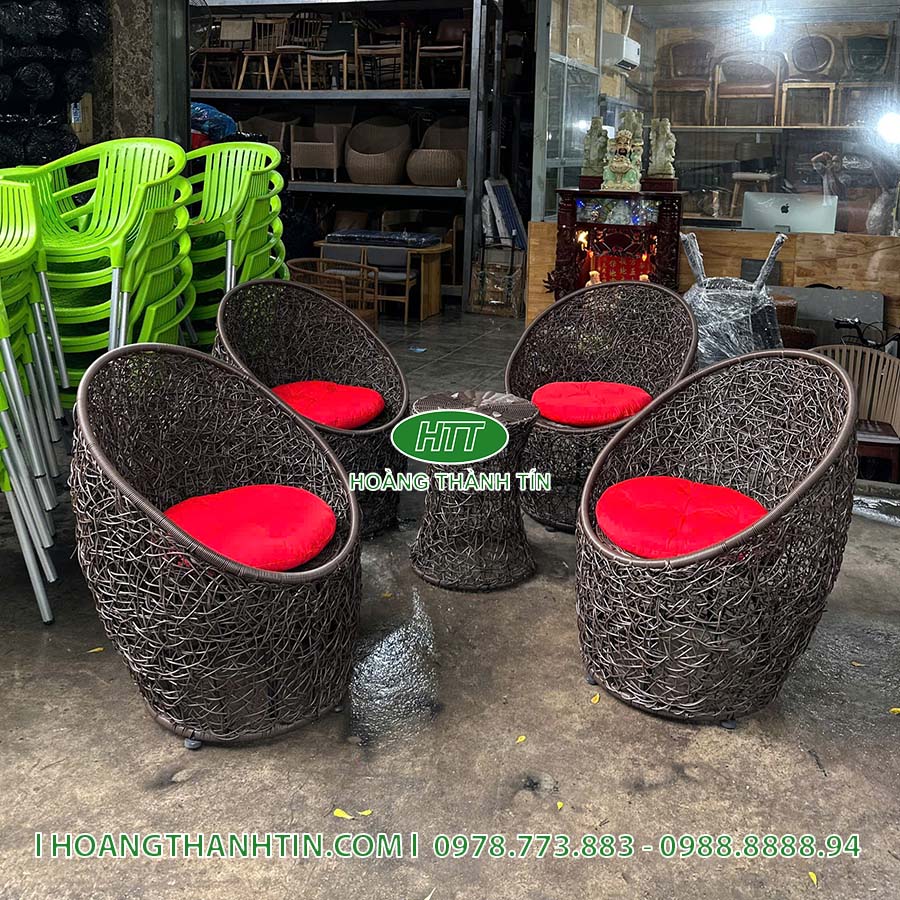 Bàn ghế trứng nhựa mây HTT 166