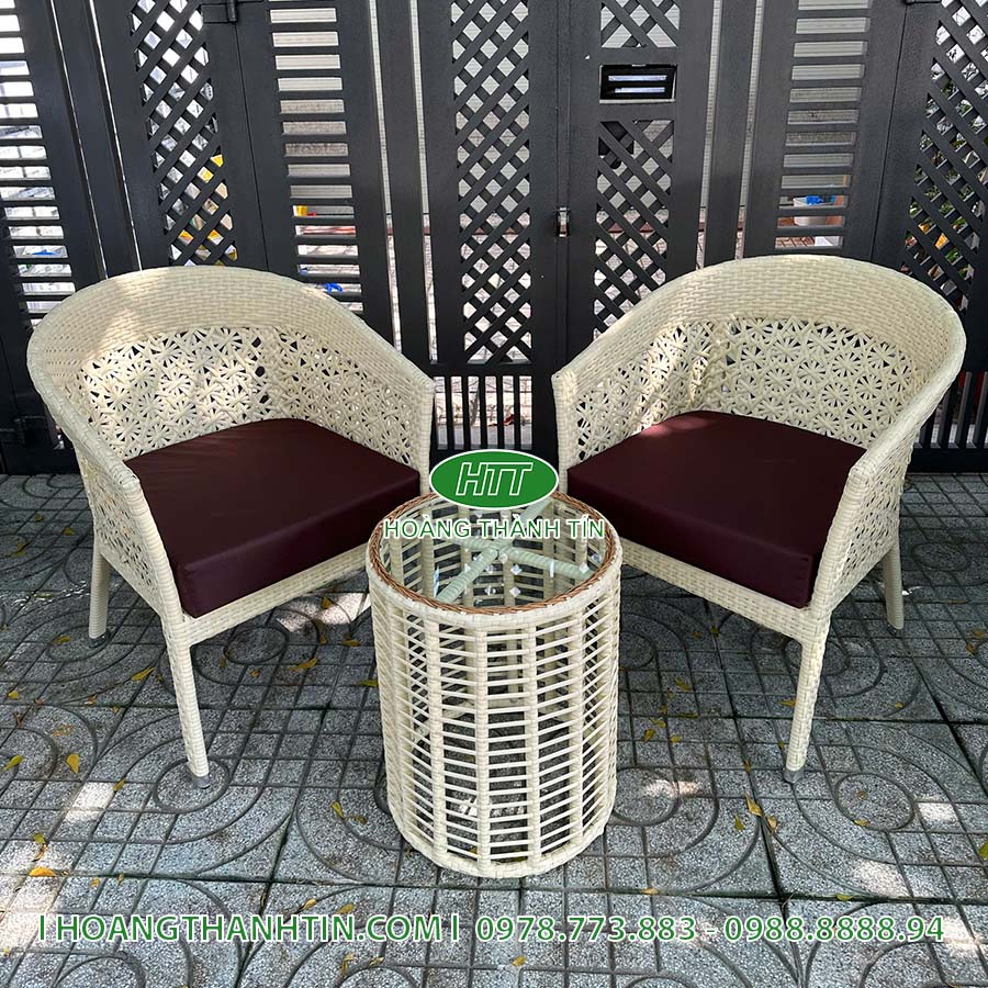 Bàn ghế cafe nhựa giả mây HTT 07