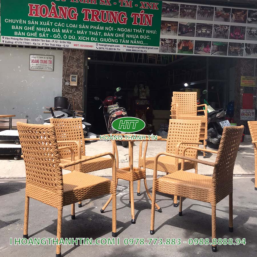 Bàn ghế cafe nhựa giả mây HTT 08