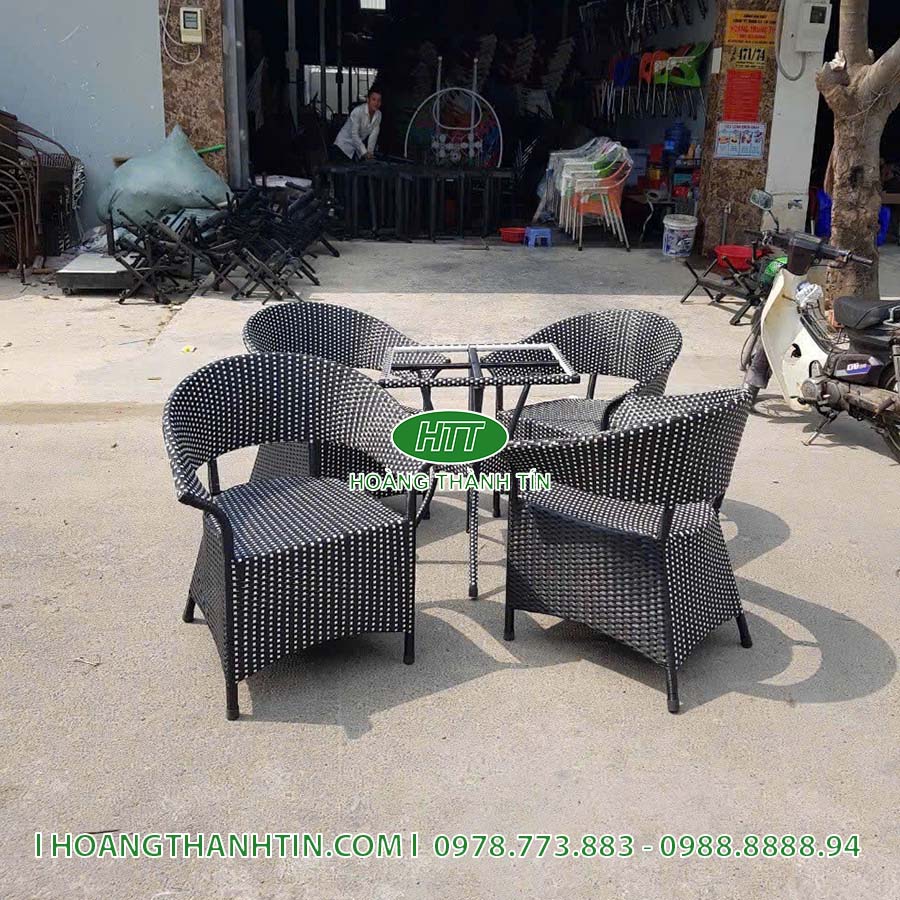 Bàn ghế cafe nhựa giả mây HTT 14