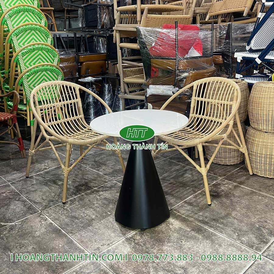 Bàn ghế cafe nhựa giả mây HTT 49