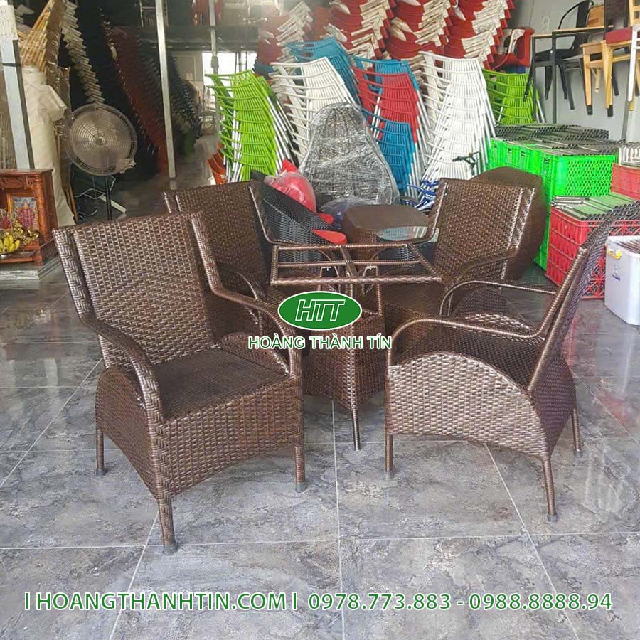 Bàn ghế cafe nhựa giả mây HTT 63