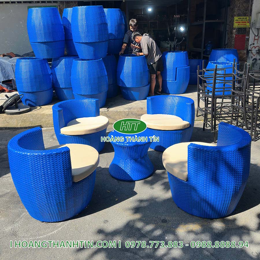 Bàn ghế cafe nhựa giả mây HTT 86